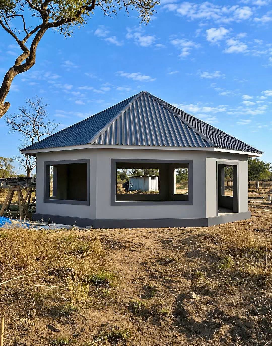 Octagonal gazebo structure under construction